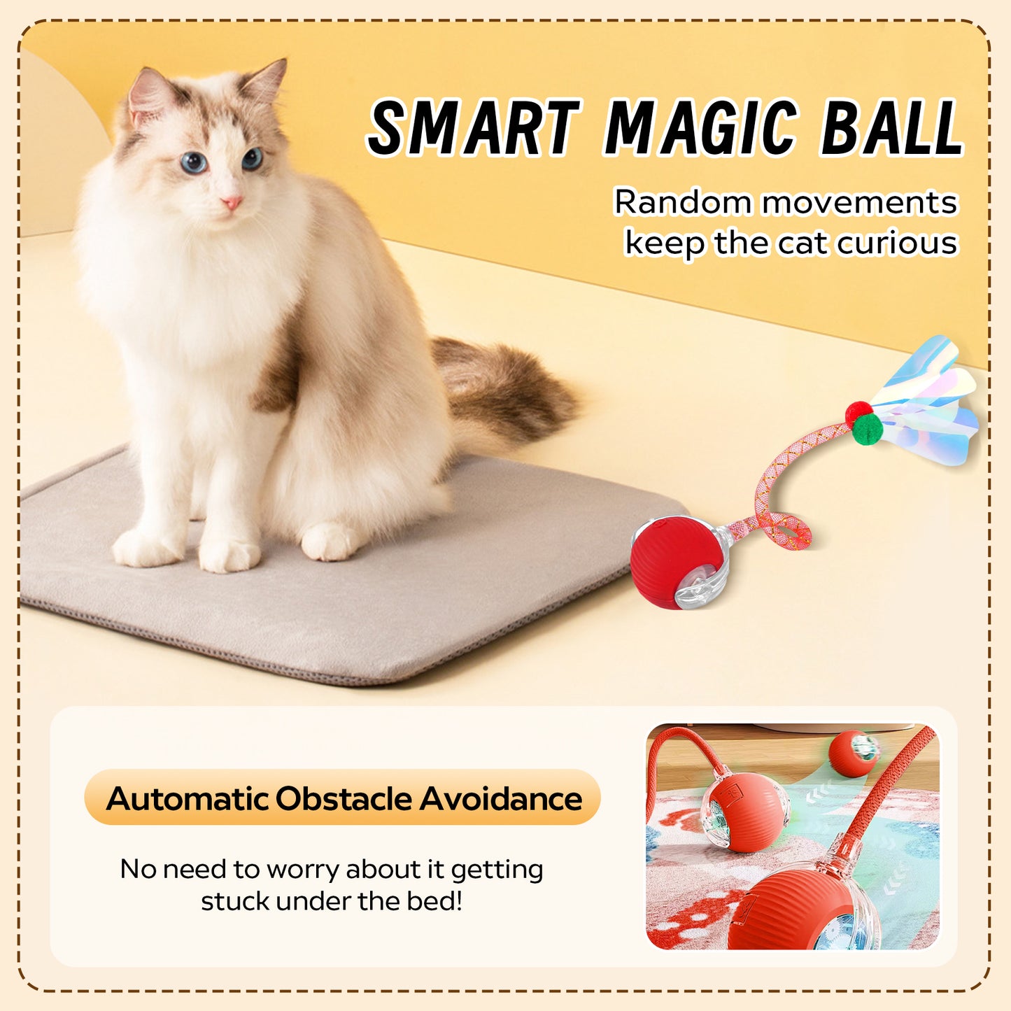 Interactive Cat Toys Ball for Indoor Cats, Cat&Dog Toy，Agile Moving Cat Ball with ElasticMesh Tail,Interactive Cat Toy Ball，Fun Gifts for Cats and Dogs