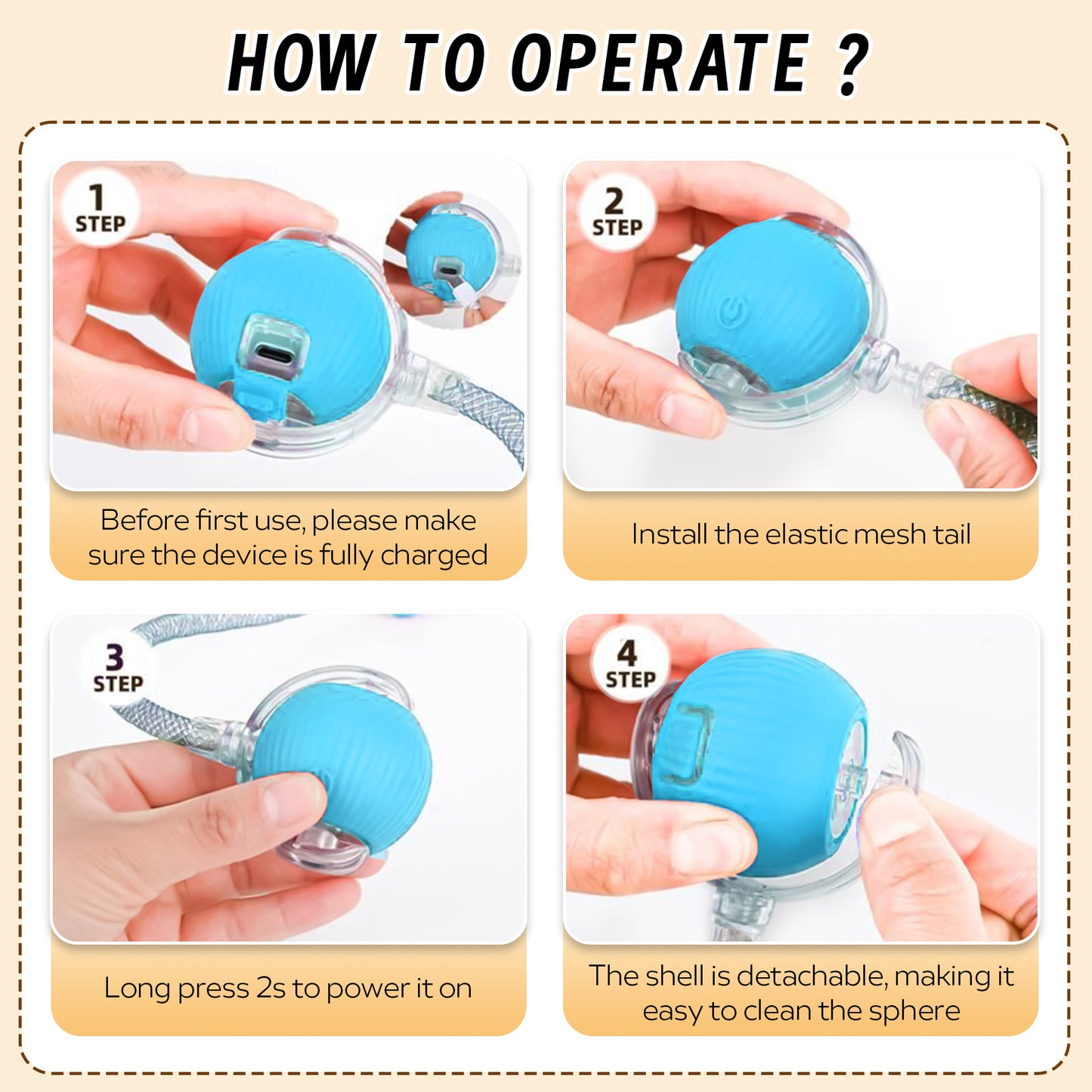 Interactive Cat Toys Ball for Indoor Cats, Cat&Dog Toy，Agile Moving Cat Ball with ElasticMesh Tail,Interactive Cat Toy Ball，Fun Gifts for Cats and Dogs