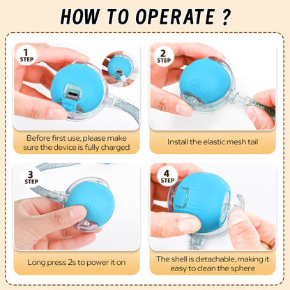 Interactive Cat Toys Ball for Indoor Cats, Cat&Dog Toy，Agile Moving Cat Ball with ElasticMesh Tail,Interactive Cat Toy Ball，Fun Gifts for Cats and Dogs