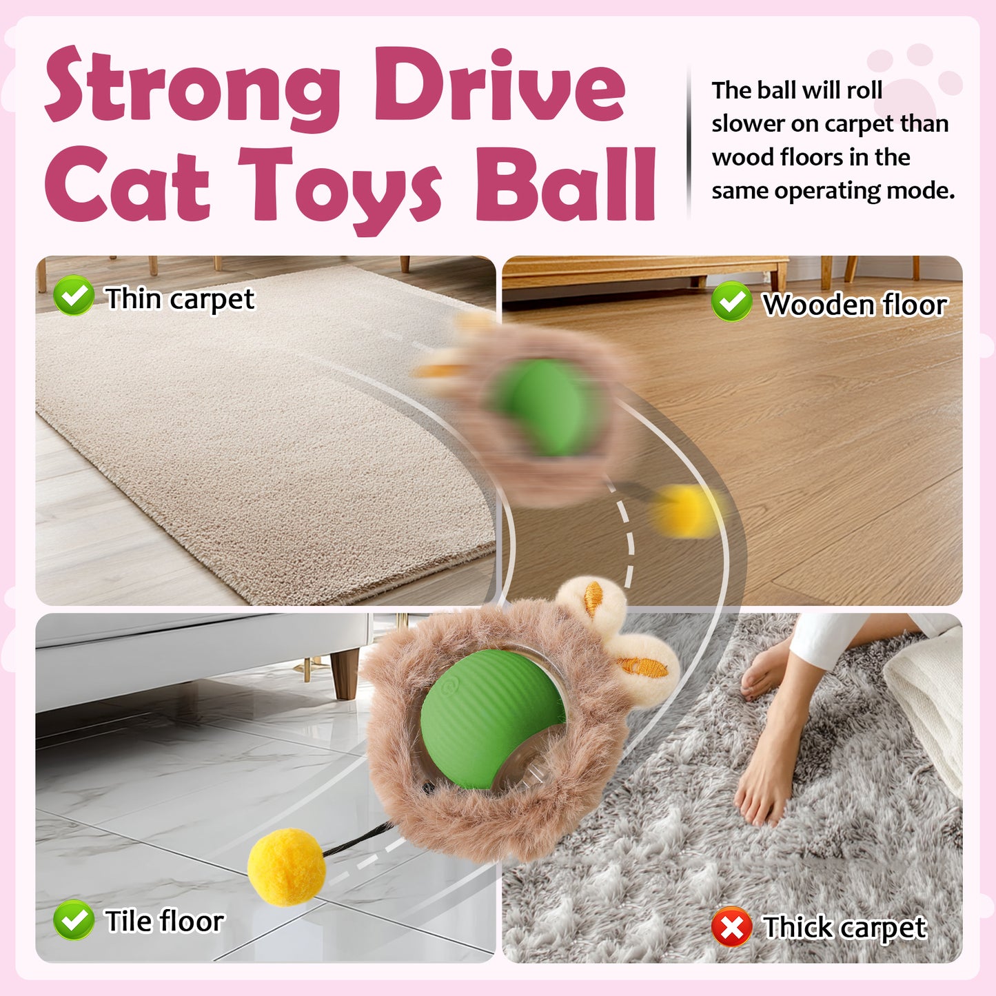 Interactive Electric Plush Cat Toy Ball-Interactive Cat Toys for Indoor Cats,Motion Activated Automatic Moving Ball with Lights,Electric Self Rotating Ball with Chirping,with Fluffy Tail and Bunny Ears for Indoor Pets