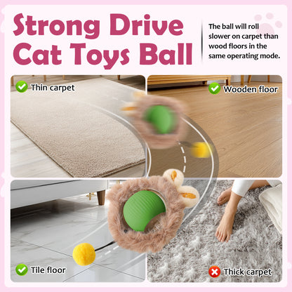 Interactive Electric Plush Cat Toy Ball-Interactive Cat Toys for Indoor Cats,Motion Activated Automatic Moving Ball with Lights,Electric Self Rotating Ball with Chirping,with Fluffy Tail and Bunny Ears for Indoor Pets