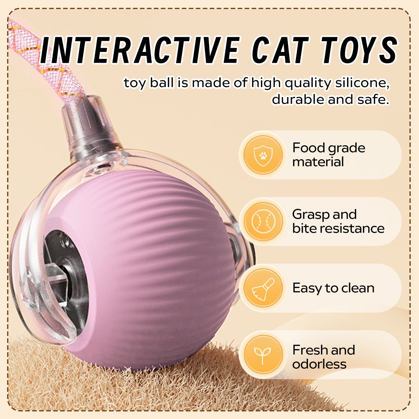 Interactive Cat Toys Ball for Indoor Cats, Cat&Dog Toy，Agile Moving Cat Ball with ElasticMesh Tail,Interactive Cat Toy Ball，Fun Gifts for Cats and Dogs