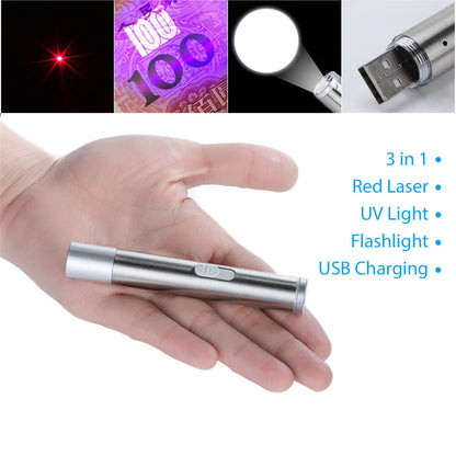 3 in1 1mw USB Rechargeable Pet Toy Pen Flashlight Red laser Beam UV Light 3-Modes Lamp(Logistics only For USPS.TK/TMEU only For self-pickup)(Platform policies vary; relevant qualifications are attached via link, please do not list products without require