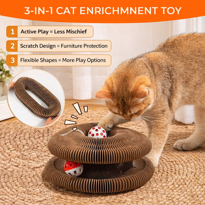 Kitty Curls Cat Toy - Foldable Accordion Cat Scratcher withBall - Magic Organ Cat Scratch Board for Interactive Play -Calming Features