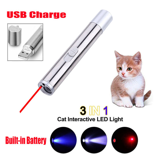 3 in1 1mw USB Rechargeable Pet Toy Pen Flashlight Red laser Beam UV Light 3-Modes Lamp(Logistics only For USPS.TK/TMEU only For self-pickup)(Platform policies vary; relevant qualifications are attached via link, please do not list products without require