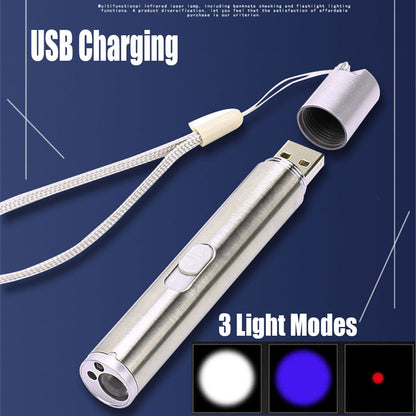 3 in1 1mw USB Rechargeable Pet Toy Pen Flashlight Red laser Beam UV Light 3-Modes Lamp(Logistics only For USPS.TK/TMEU only For self-pickup)(Platform policies vary; relevant qualifications are attached via link, please do not list products without require