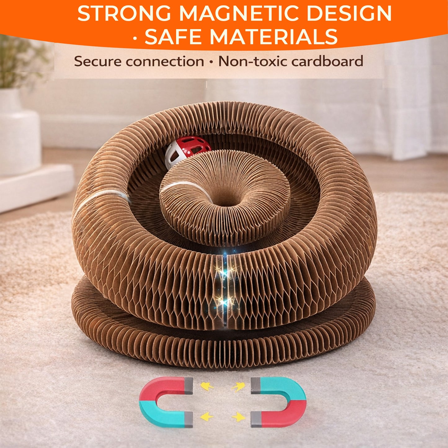 2PCS Kitty Curls Cat Toy - Foldable Accordion Cat Scratcher withBall - Magic Organ Cat Scratch Board for Interactive Play -Calming Features