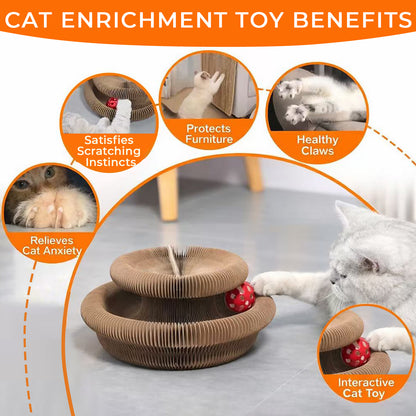 2PCS Kitty Curls Cat Toy - Foldable Accordion Cat Scratcher withBall - Magic Organ Cat Scratch Board for Interactive Play -Calming Features