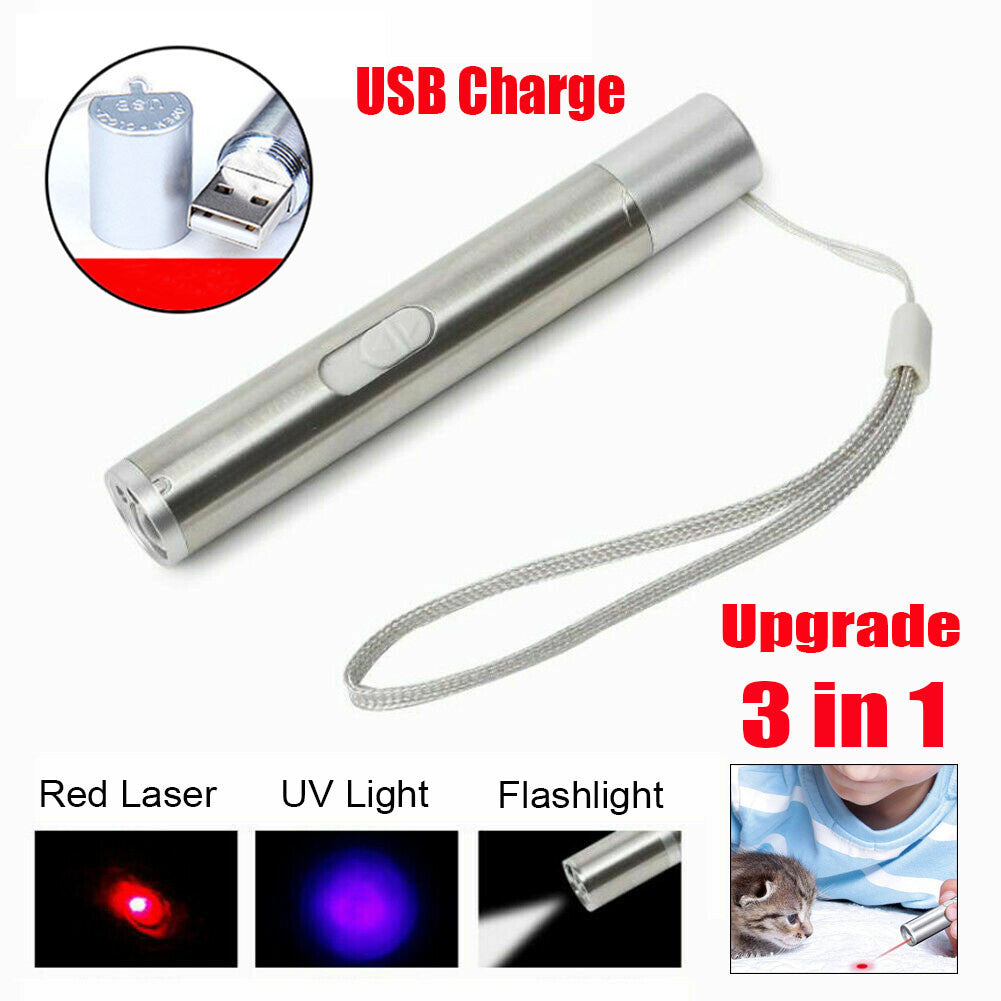 3 in1 1mw USB Rechargeable Pet Toy Pen Flashlight Red laser Beam UV Light 3-Modes Lamp(Logistics only For USPS.TK/TMEU only For self-pickup)(Platform policies vary; relevant qualifications are attached via link, please do not list products without require