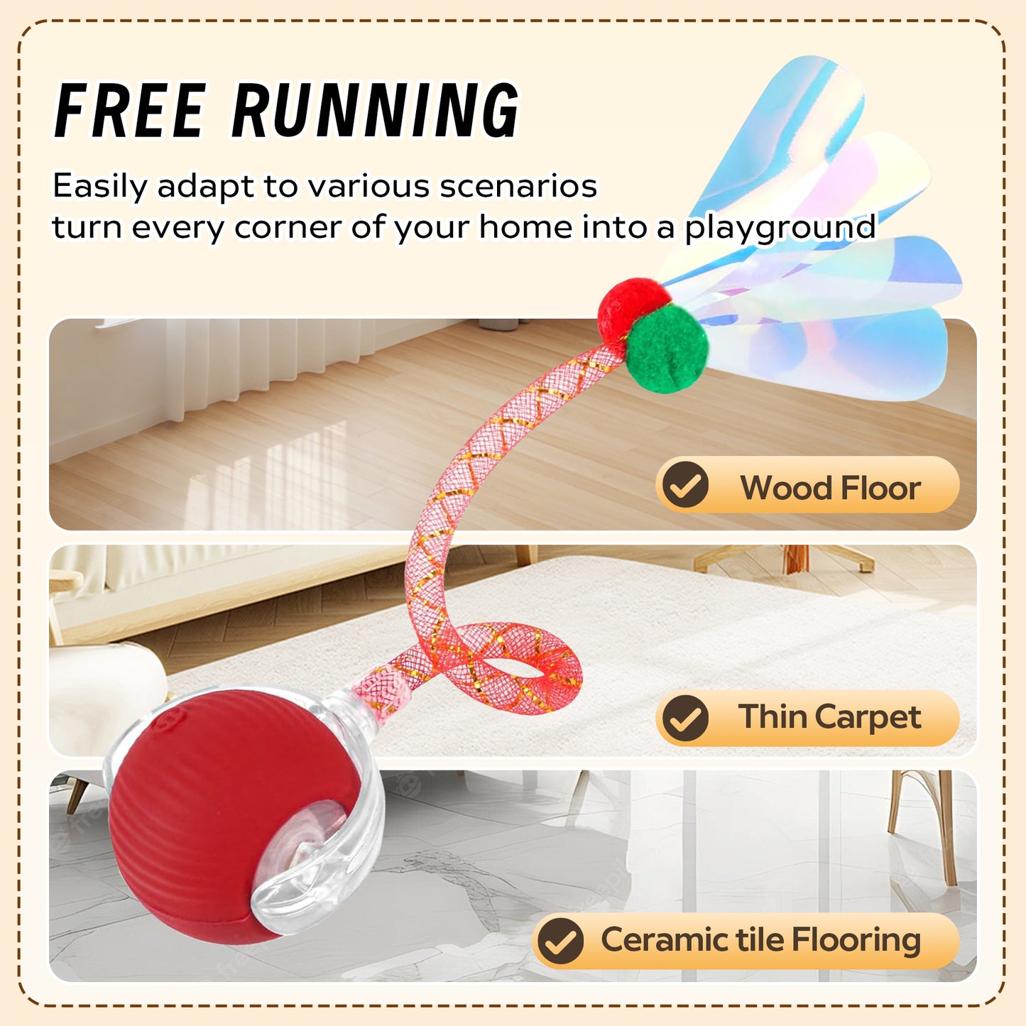 Interactive Cat Toys Ball for Indoor Cats, Cat&Dog Toy，Agile Moving Cat Ball with ElasticMesh Tail,Interactive Cat Toy Ball，Fun Gifts for Cats and Dogs